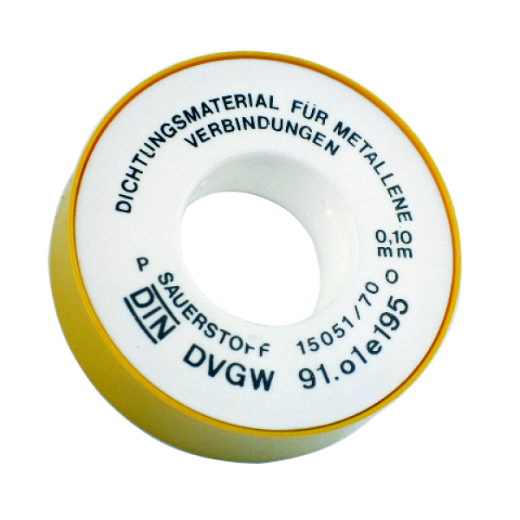 Rolle Dichtband, ideal zum Abdichten von Gewinden und Verbindungen in Sanitär- und Druckluftsystemen.