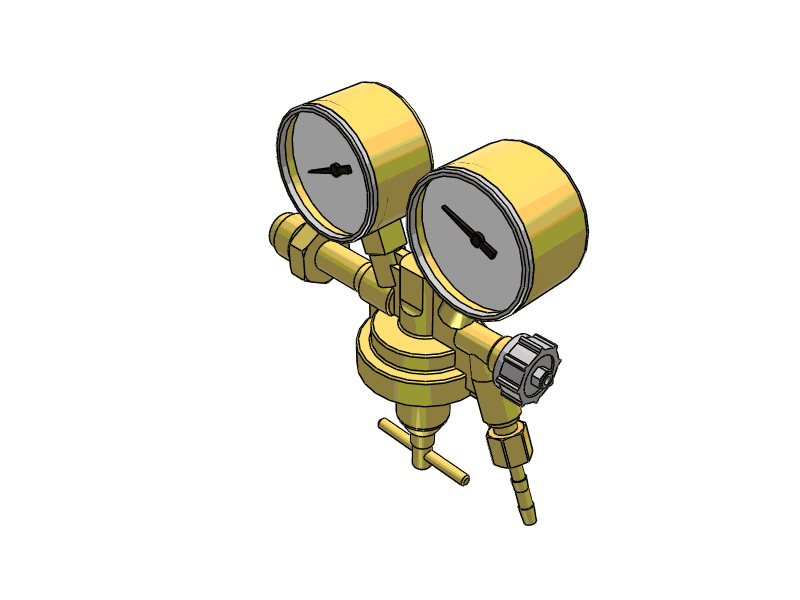 Abbildung eines Flaschendruckminderers, der den Ausgangsdruck von Gasflaschen von 0 bis 10 bar regelt, um eine sichere und gleichmäßige Gaszufuhr in Anwendungen wie Schweißen, Labor oder Industrie zu gewährleisten.