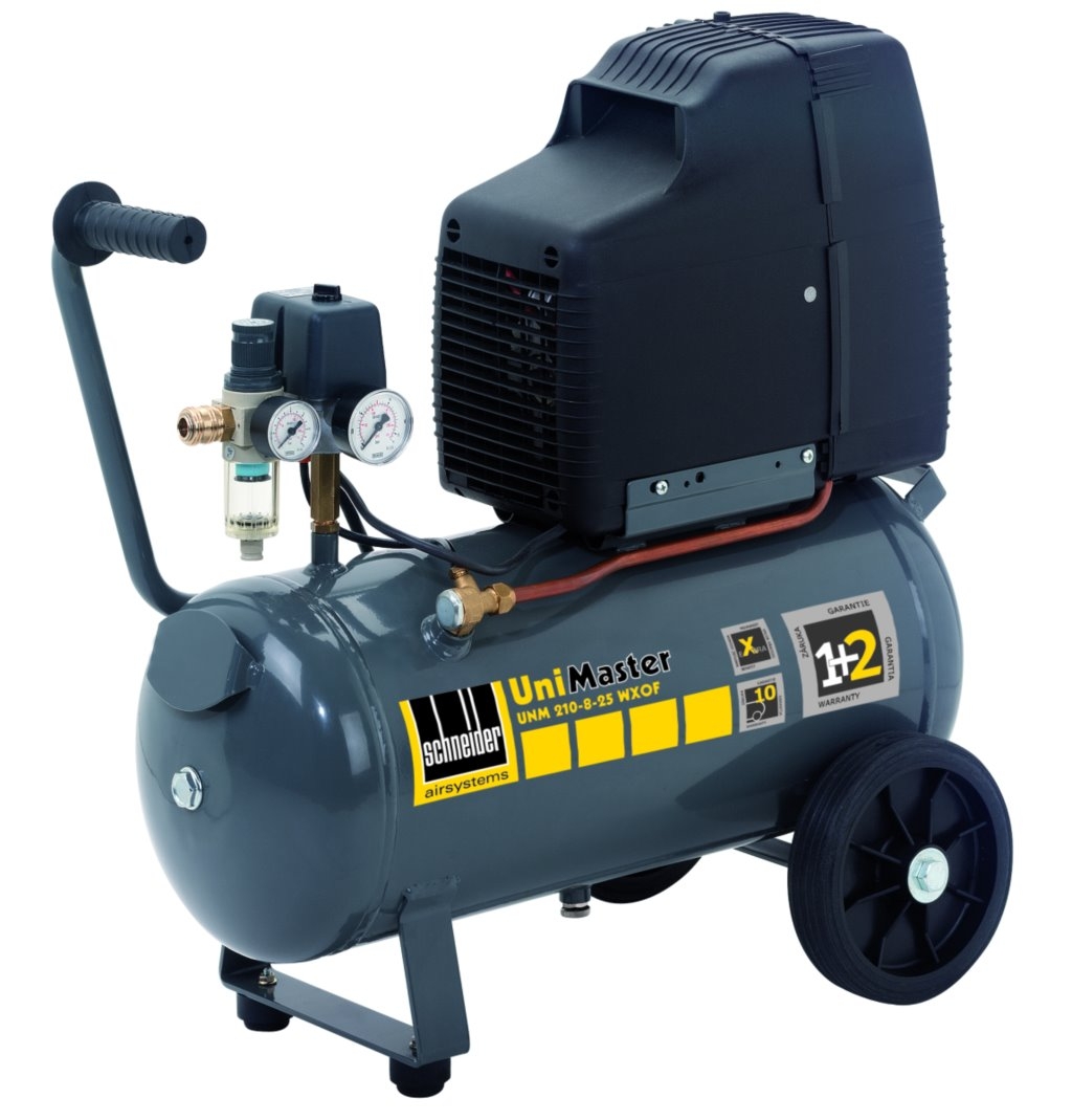 Kompressor UNM 210-8-25 WXOF, robustes Druckluftaggregat mit 25-Liter-Kessel, ideal für Werkstatt- und Handwerkeinsätze.