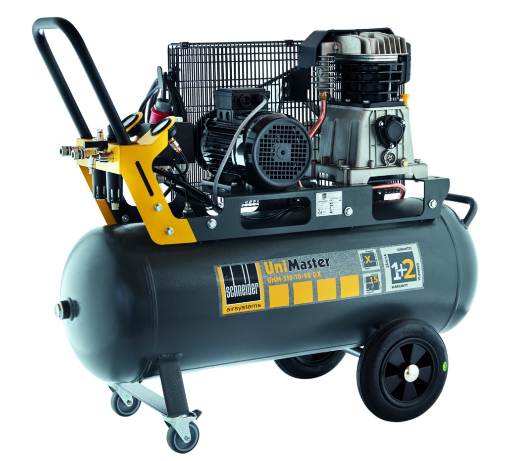 Robuster Kompressor UNM 510-10-90 DX, ideal für Werkstatt- und Industrieeinsätze, zuverlässig bei der Erzeugung von Druckluft für Werkzeuge und Anlagen.