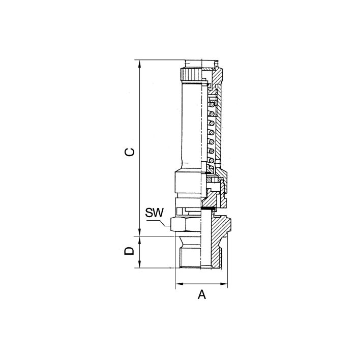 Sicherheitsventil DN 10 aus Messing mit G 1/2 Anschluss, 16 bar Arbeitsdruck, zum Schutz von Drucksystemen vor Überdruck und zur sicheren Druckentlastung.