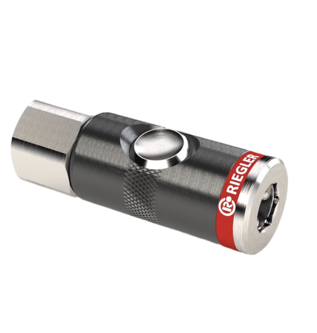 Druckknopf-Sicherheitskupplung – sichere Schnellkupplung für Druckluftleitungen Abbildung einer Druckknopf-Sicherheitskupplung, die ein schnelles und kontrolliertes Koppeln und Trennen von Druckluftleitungen ermöglicht und unbeabsichtigtes Lösen verhindert.