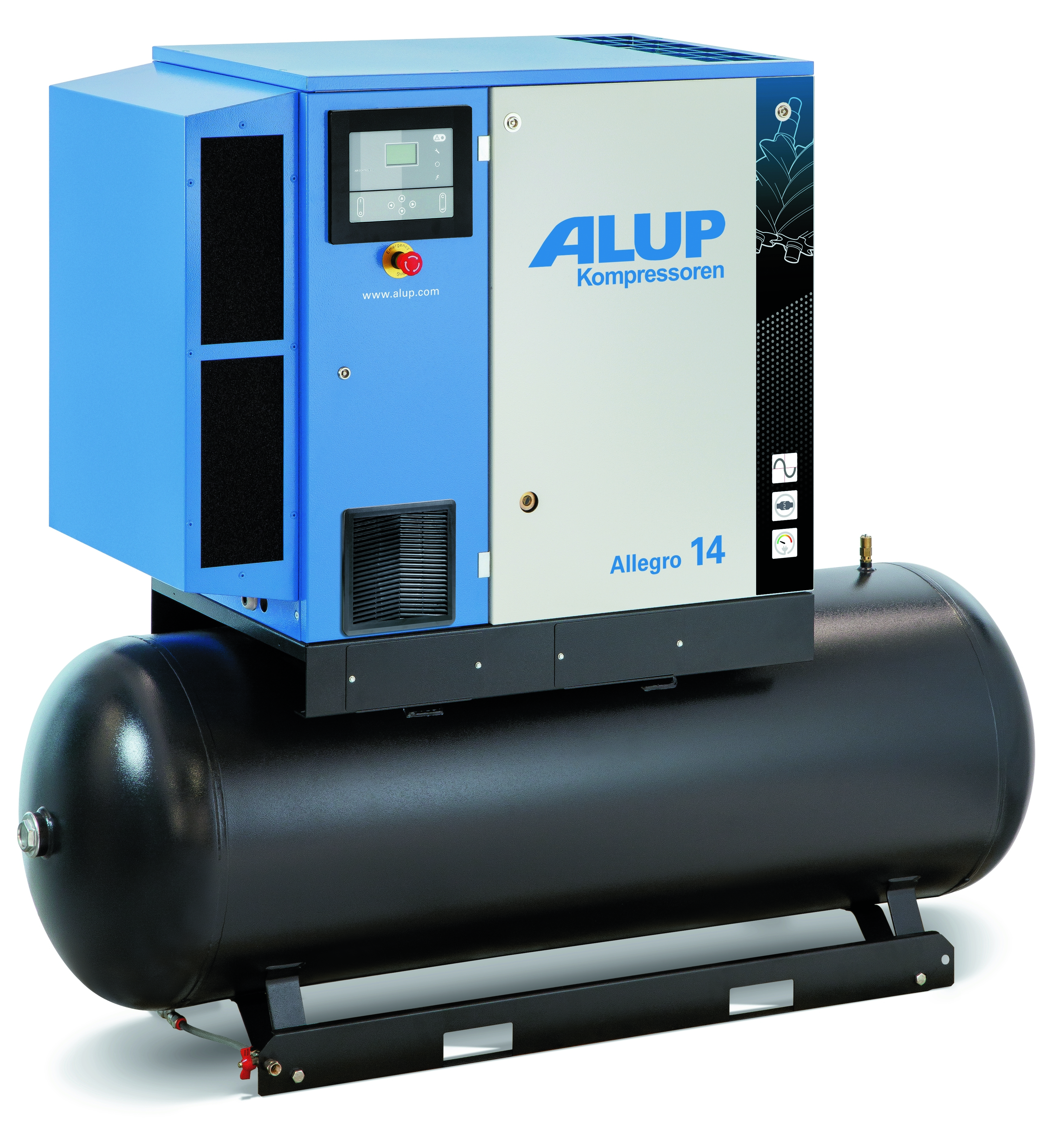 Leistungsstarker Schraubenkompressor ALLEGRO 14+13 Schraubenkompressor ALLEGRO 14+13 500 400/50-AD für industrielle Druckluftanwendungen, mit robustem Gehäuse, hoher Förderleistung und zuverlässigem Dauerbetrieb.