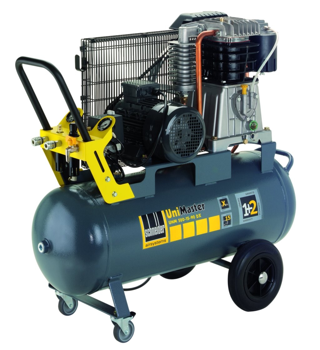 Leistungsstarker Kolbenkompressor UNM 580-15-90 DX mit 90-Liter-Behälter, ideal für den professionellen Einsatz mit hoher Druckleistung und effizientem Betrieb.