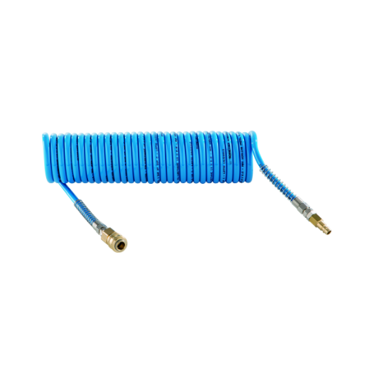 Spiralschlauch für Druckluftanwendungen Flexibler Spiralschlauch für Druckluftwerkzeuge und Leitungen, platzsparend und robust im Einsatz.