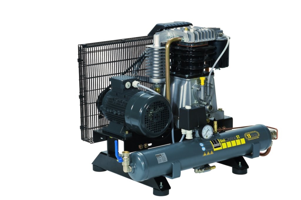 Kompressor UNM STB 580-15-10 mit 15 bar Maximaldruck und 10-Liter-Tank, geeignet für Druckluftanwendungen in Werkstatt, Garage oder Industrie.